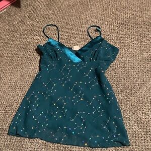 Jump Teal Satin Top with Beaded Accents